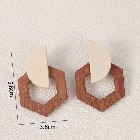 Wood Grain Pattern Hollow Geometric Circle Earrings - Picture 4 of 6